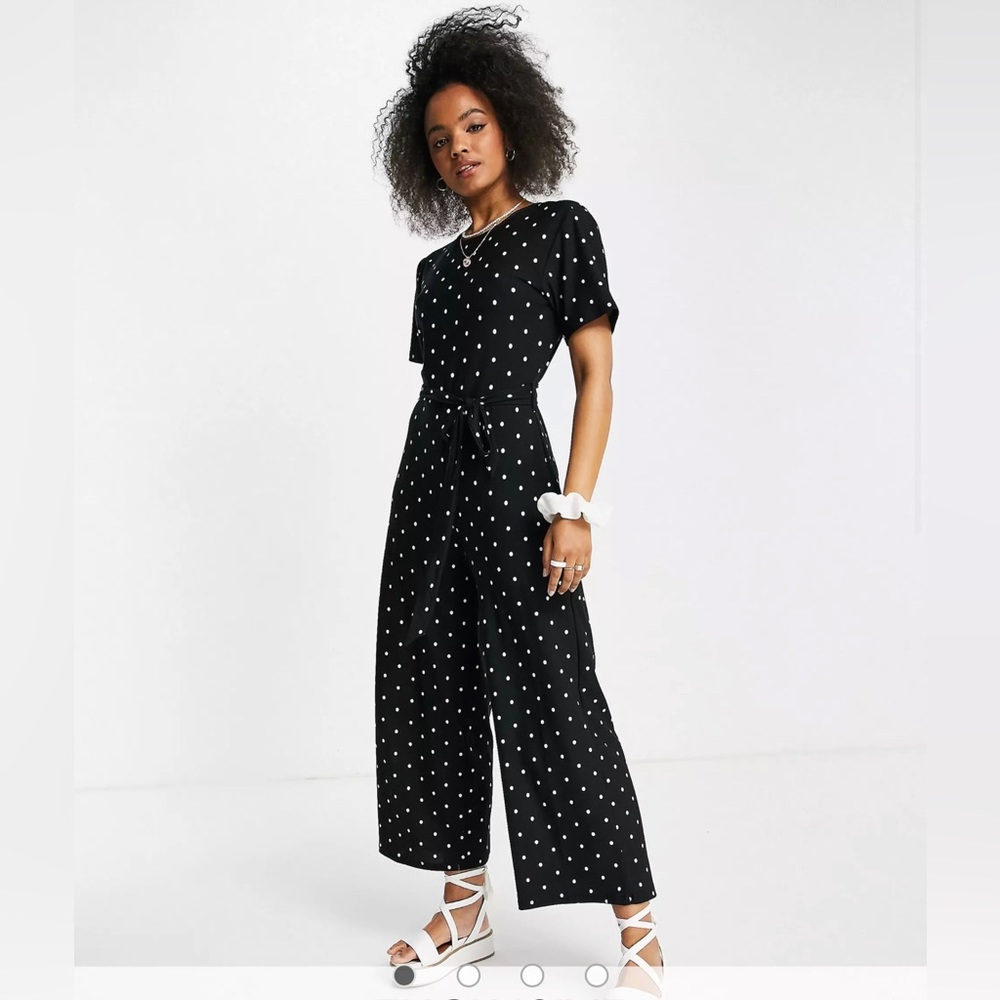 ASOS Wednesday’s Girl Wide Leg Polka Dot Relaxed Romper Jumpsuit Black White S